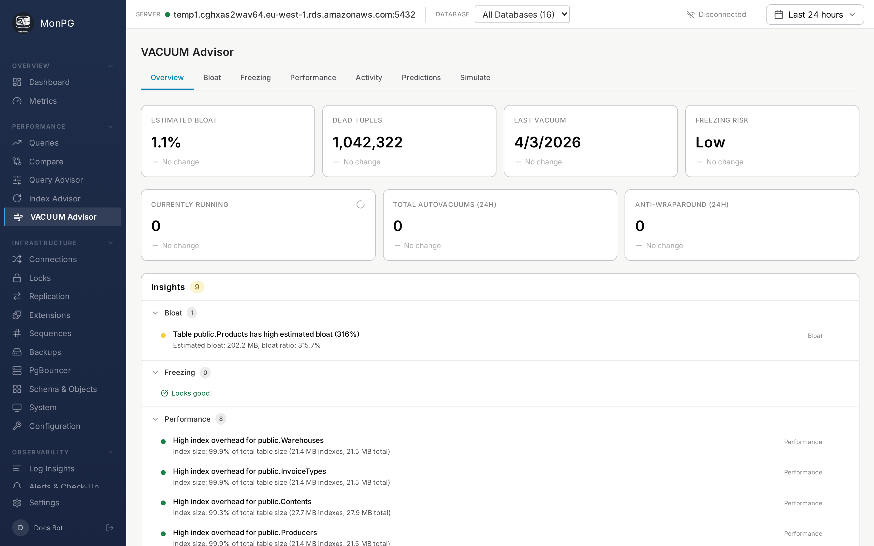 MonPG VACUUM Advisor